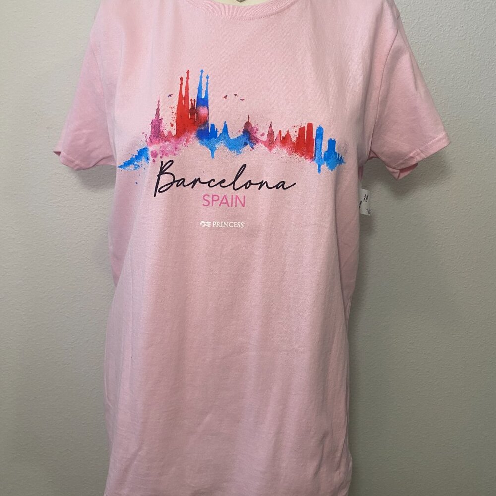 Princess Cruise Barcelona Spain Pink Unisex Cotton Gildan Shirt size L